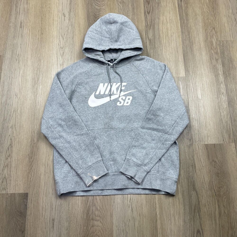 Nike SB Hoodie Mens Large Gray Pullover Fleece Sweatshirt Skateboarding Logo